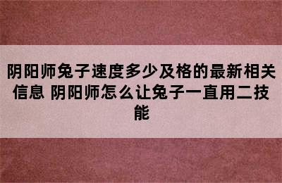 阴阳师兔子速度多少及格的最新相关信息 阴阳师怎么让兔子一直用二技能